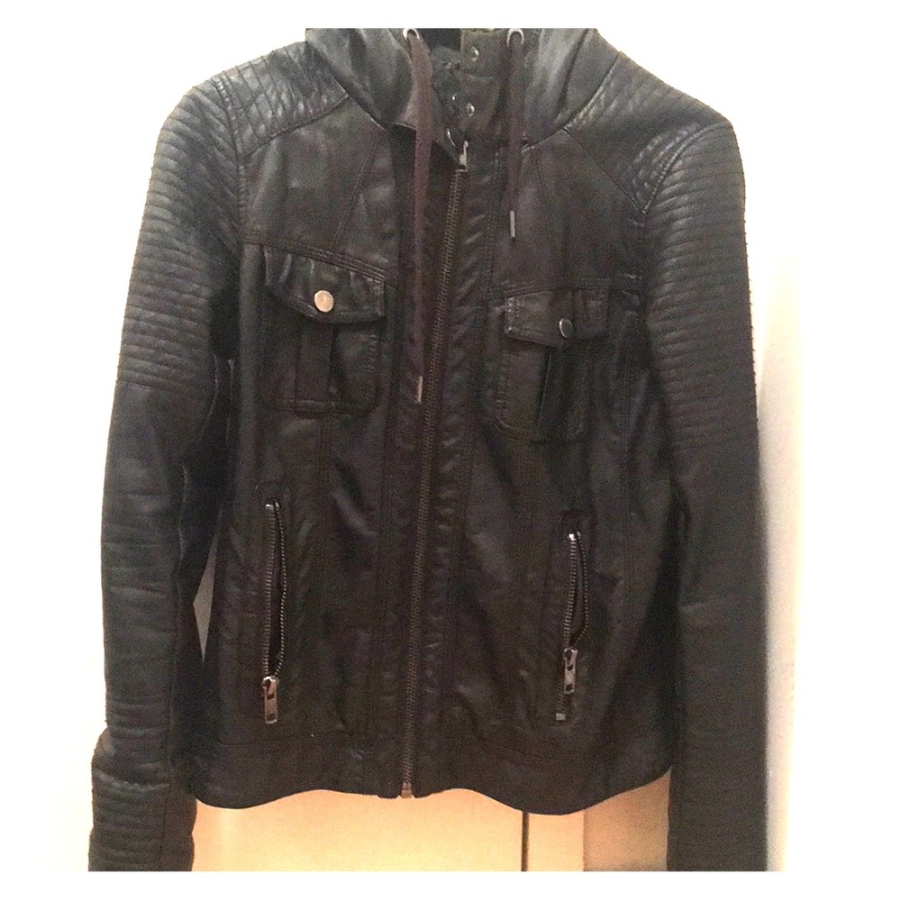 Cute leather jacket with hood!